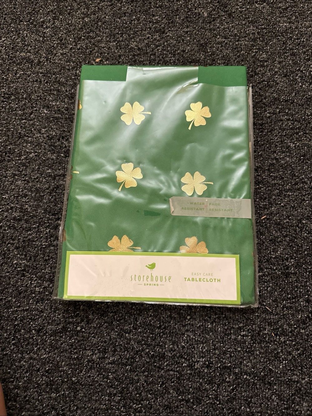 Spring Green Tablecloth with Gold Shamrock Print